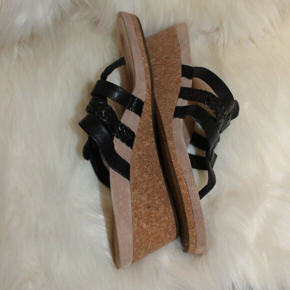 Ugg Australia   Maggie Black Strappy Leather Cork Wedge Sandals size 8 - Picture 3 of 9